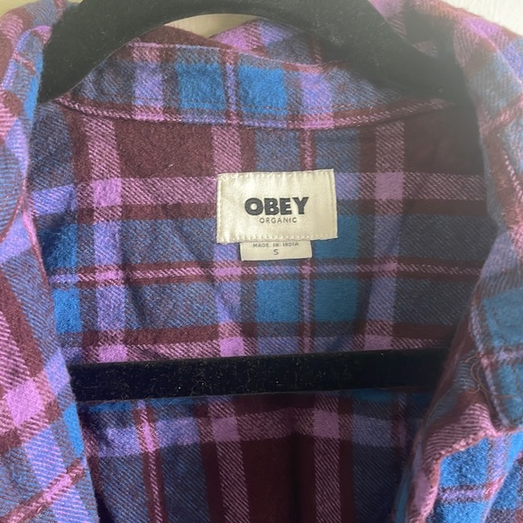 SOLD Obey Cropped Flannel | Small | Pac Sun, Nordstrom | Purple, Blue - Picture 4 of 5
